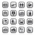 Black and white airport, travel and transportation icons Royalty Free Stock Photo