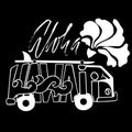 Black and white Aloha Hawaii surf print. Handdrawn lettering with a minivan. Vector bus illustration. Typography poster Royalty Free Stock Photo