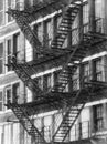 Black and White American fire escapes on an old building at Chicago Center Royalty Free Stock Photo