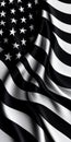 A black and white American flag waving on a black background. Flag of USA. Royalty Free Stock Photo