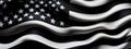 A black and white American flag waving on a black background. Flag of USA. Royalty Free Stock Photo