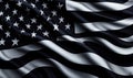A black and white American flag waving on a black background. Flag of USA. Royalty Free Stock Photo