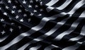 A black and white American flag waving on a black background. Flag of USA. Royalty Free Stock Photo