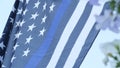 Black white american monochrome flag with blue stripe or line, police support.