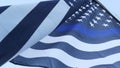 Black white american monochrome flag with blue stripe or line, police support.