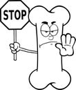 Black And White Angry Bone Cartoon Mascot Character Holding A Stop Sign