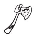 Black and white angry cartoon axe