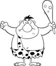 Black And White Angry Caveman Cartoon Character Holding A Club