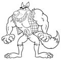 Black And White Angry Werewolf Cartoon Mascot Character.