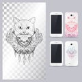 Black and white animal Cat head. Vector illustration for phone case. Royalty Free Stock Photo