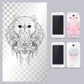 Black and white animal Cat head. Vector illustration for phone case. Royalty Free Stock Photo