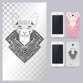 Black and white animal Cat head. Vector illustration for phone case. Royalty Free Stock Photo