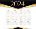 black and white 2024 annual calendar template with golden touch