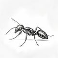 Black And White Line Drawing Of Ant With Flat Shading Style