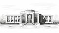 Black And White Architectural Building Sketch Vector - Museum Gallery Dioramas Royalty Free Stock Photo