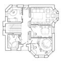 Architectural plan of a house. Layout of the apartment with the furniture in the drawing view.