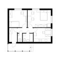 Black and white architecture plan of house with furniture. Floor plan, top view Royalty Free Stock Photo