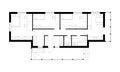 Black and white architecture plan of house with three bedrooms, bathroom, toilet, kitchen and living room