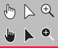 Black and white arrow, hand and magnifier non pixel mouse cursor icons vector illustration set