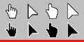 Black and white arrow pixel and pixel mouse hand cursors icon