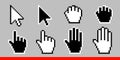 Black and white arrow pixel and pixel mouse hand cursors icon