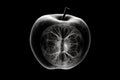 Black and white artistic conceptual illustration of a beautiful apple closeup. Generative AI