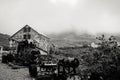 Black and white view of the abandoned Independence Mine along Alaska`s Hatcher Pass Royalty Free Stock Photo
