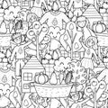 Black and white autumn seamless pattern. Fall coloring page