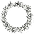 Black and white autumn wreath banner with acorns, maple leaf and oak leaf, vintage fall frame decoration Royalty Free Stock Photo