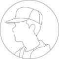 Black and white Avatar of a young man in a cap.Vector illustration