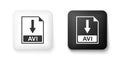 Black and white AVI file document icon. Download AVI button icon isolated on white background. Square button. Vector Royalty Free Stock Photo