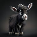 Black and white baby goat on a dark background. 3d rendering AI generated Royalty Free Stock Photo