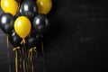 Black and white background with balloons and streamers, party or birthday celebration concept Royalty Free Stock Photo