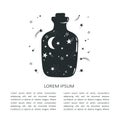 Black and white background with bottle, moon, stars and place for your text Royalty Free Stock Photo