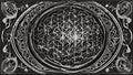 black and white background _A flower of life art with a Fibonacci and sacred geometry style. The art has a black background Royalty Free Stock Photo