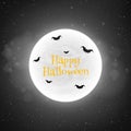 Black and white background for Halloween in retro style. Bats fly against the background of the full moon. Creepy concept. Yellow