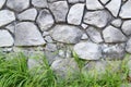 A stone wall, green grass at the bottom Royalty Free Stock Photo