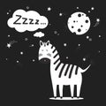 Black and white background with zebra, moon, stars