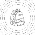 Black and white backpack hand drawn, vector illustration