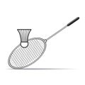 Badminton racket & shuttlecock in black Royalty Free Stock Photo