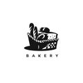 Black and white bakery basket vector illustration