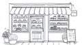 Hand-Drawn Bakery Shop Exterior with Cakes and Pastries Royalty Free Stock Photo