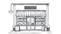 Hand-drawn Bakery Shop Exterior with Cakes and Pastries Displayed Royalty Free Stock Photo
