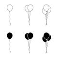 Black and white balloon icon sign symbol outline vector pictogram. Birthday party graphic design elements flat simple style Royalty Free Stock Photo