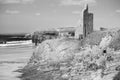 Black and white ballybunion castle ruins Royalty Free Stock Photo