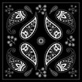 Black and white bandana print with paisley. Square pattern design for pillow, carpet, rug. Royalty Free Stock Photo