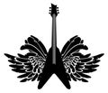 Black and white banner with guitar and wings