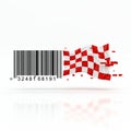 A black and white barcode intersects with a red and white checkered pattern Royalty Free Stock Photo