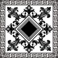 Black and white Baroque Damask ornamental vintage floral square rhombus frames, borders pattern with space for text. Element.