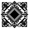 Black and white Baroque ornamental vintage floral square rhombus frames, borders pattern with space for text. Element. Antique